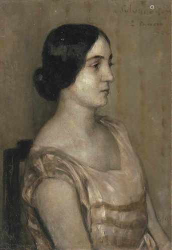 Bernard, Emile(Lille 1868–1941 Paris)Portrait von Silvana Lupo. 1926. Öl auf dünnem Karton, auf