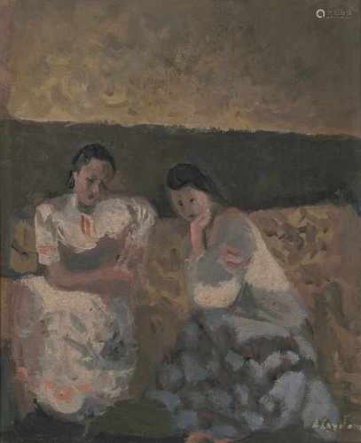 Aberdam, Alfred (Lemberg, Ukraine 1894–1963 Paris)Zwei sitzende Frauen. Öl auf Leinwand. Unten