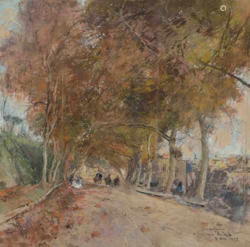 Casciaro, Giuseppe(Ortelle 1863–1941 Neapel)Allee. 1899. Pastell auf Papier. Unten rechts in Kohle