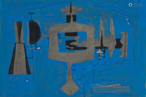 Häfelfinger, Eugen(Sissach 1898–1979 Zürich)Blaue Komposition. Mischtechnik auf dickem Papier. Unten