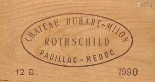 Chateau Duhart Milon Rothschild1990. 4eme Grand Cru. Pauillac-Medoc. Orig. Holzkiste. 12 Flaschen.