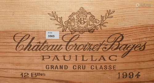 Chateau Croizet Bages1994. 5eme Grand Cru. Pauillac. Orig. Holzkiste. 12 Flaschen.