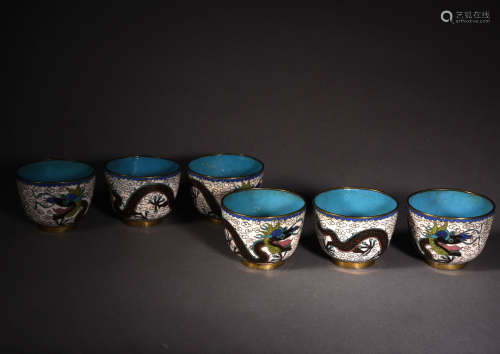 A GROUP OF SIX CLOISONNÉ ENAMEL CUPS, REPUBLIC PERIOD