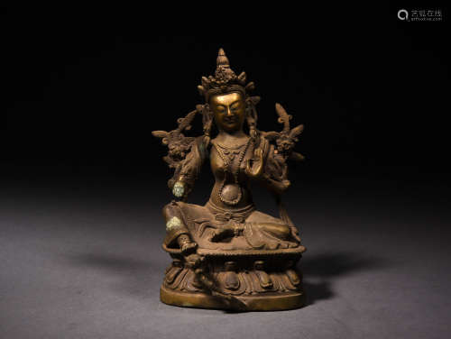 A BRONZE GILDED PALDEN LHAMO, 19TH CENTURY