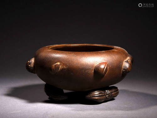 A YIXING-GLAZED HUNDRED FRUITS WASHER, 19TH CENTURY