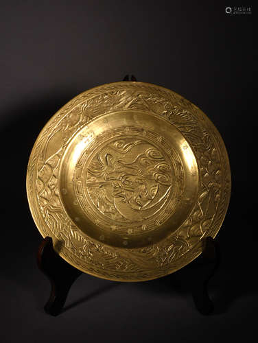 A BRONZE DRAGON BASIN, 19TH CENTURY