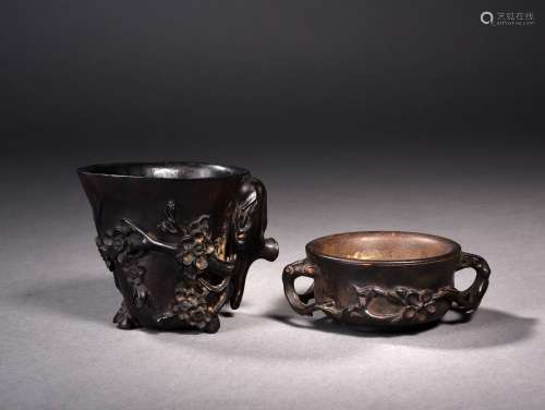 TWO ROSEWOOD CUPS, REPUBLIC PERIOD