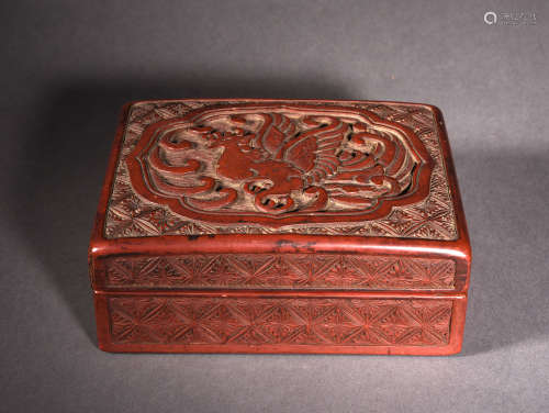 A CINNABAR LACQUER RECTANGULAR BOX AND COVER, 19TH CENTURY