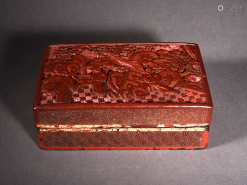 A CINNABAR LACQUER RECTANGULAR BOX AND COVER, 18TH CENTURY