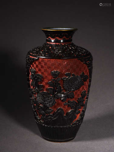 A CARVED CINNABAR LACQUER VASE, REPUBLIC PERIOD