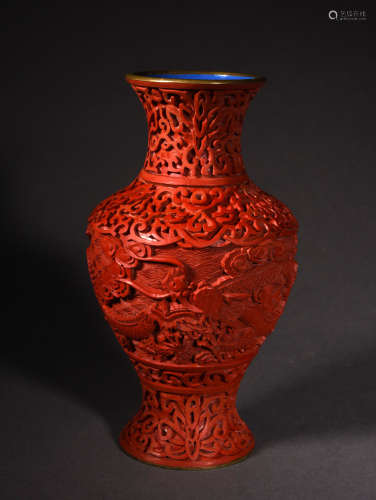 A CARVED CINNABAR LACQUER VASE, REPUBLIC PERIOD
