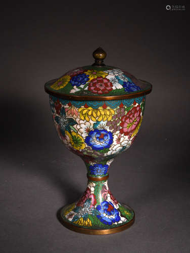 A CLOISONNÉ ENAMEL MILLE FLEURS CUP WITH COVER, 19TH CENTURY