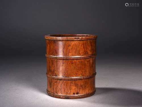 A HUANGHUALI BAMBOO SHAPED BRUSHPOT, 18TH CENTURY