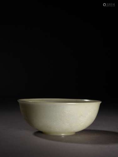 A INSCRIBED WHITE JADE BOWL, 18TH CENTURY