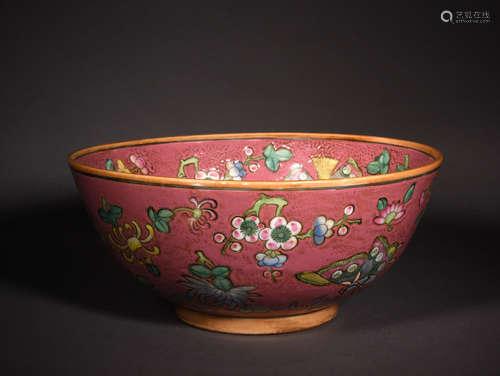 A FAMILLE ROSE FLORAL AND BUTTERFLIES BOWL, REPUBLIC PERIOD