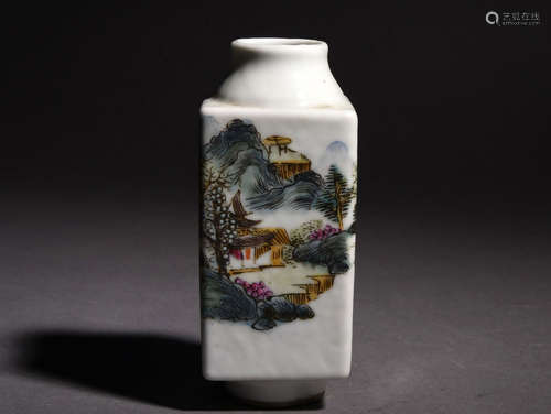 A FAMILLE ROSE FIGURES IN LANDSCAPE CONG VASE, REPUBLIC PERIOD