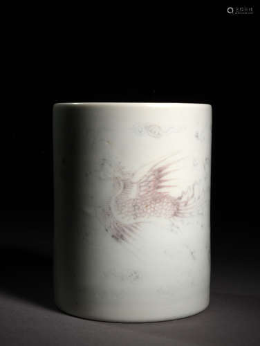 A COPPER-RED PHOENIX BRUSH POT, 18TH CENTURY