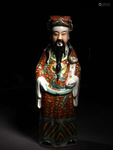 A FAMILLE ROSE FIGURE OF GOD OF WEALTH, 19TH CENTURY