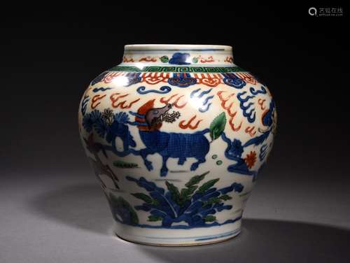 A BLUE AND WHITE AND FAMILLE VERTE JAR, 18TH CENTURY