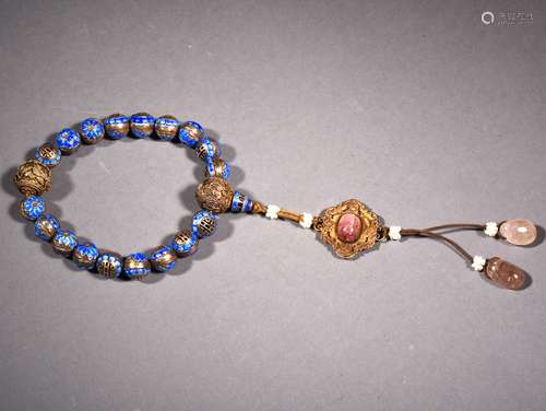 A SILVER ENAMELED ROSARY, LATE QING DYNASTY