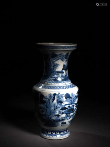 A BLUE AND WHITE FIGURES IN LANDSCAPE VASE, 17TH CENTURY