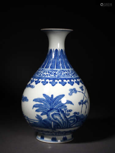 A BLUE AND WHITE ROCK AND BANANA LEAVES YUHU, 19TH CENTURY