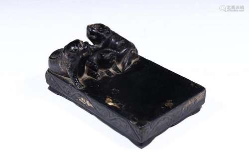 A CHINESE MYTHICAL BEAST SHAPED INKSTONE, QING DYNASTY