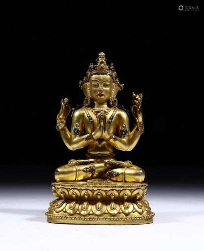 A CHINESE COPPER GILT FIGURE OF DLOMA, QING DYNASTY