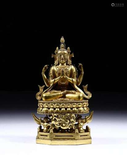 A CHINESE COPPER GILT FIGURE OF DLOMA, QING DYNASTY