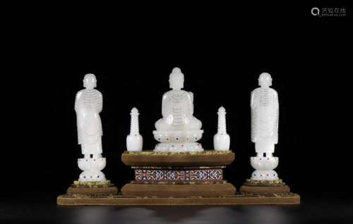 A SET OF FIVE CHINESE WHITE JADE FIGURE OF BUDDA, QING