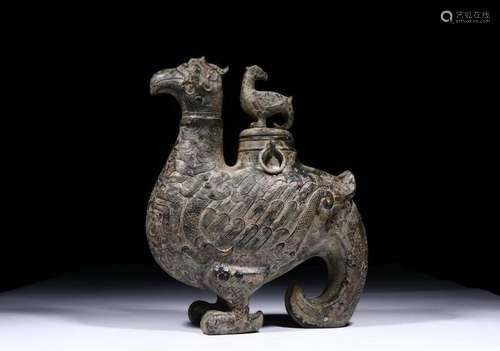 A CHINESE MYTHICAL BEAST SHAPED BRONZE VASE, WARRIOR