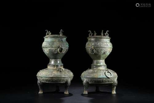 A PAIR OF CHINESE BRONZE SACRIFICIAL VESSEL, QING