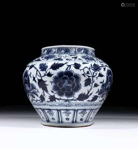 A CHINESE BLUE AND WHITE LOTUS DECORATION JAR, MING