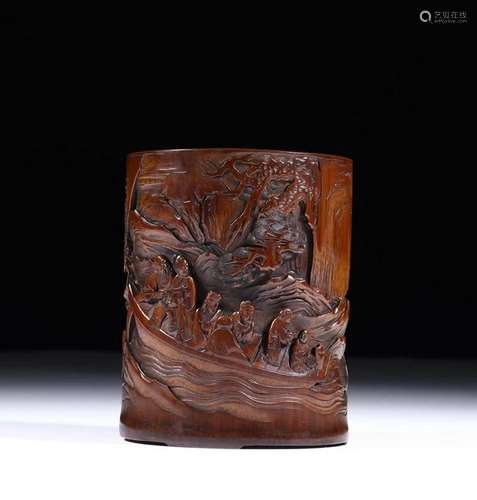 A CHINESE BAMBOO BRUSH POT, QING DYNASTY