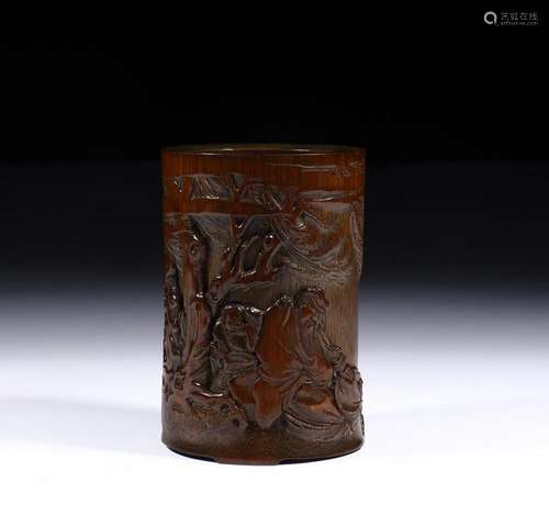 A CHINESE BAMBOO BURSH POT, QING DYNASTY