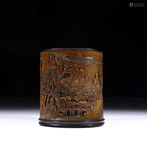 A CHINESE BAMBOO BURSH POT, QING DYNASTY