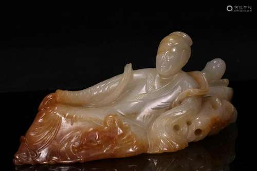 A CHINESE WHITE JADE FIGURE OF LADY, LATER QING DYNASTY