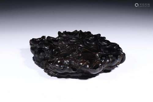 A CHINESE ROSEWOOD LOTUS SHAPED BRUSH WASHER, QING