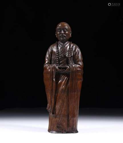 A CHINESE BAMBOO FIGURE OF MONK, QING DYNASTY