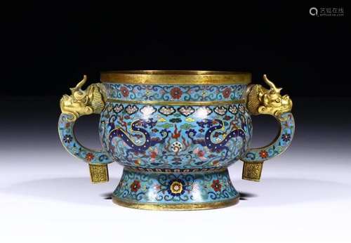 A CHINESE CLOISONNÃ COPPER GILT CENSER WITH QIANLONG