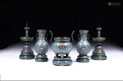 A SET OF FIVE CHINESE CLOISONNÃ,  WITH QIANLONG FOUR