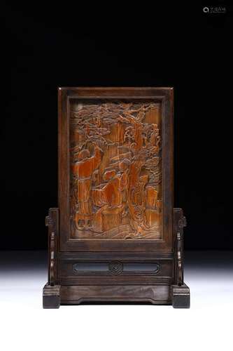 A CHINESE ROSEWOOD TABLE SCREEN,QING DYNASTY