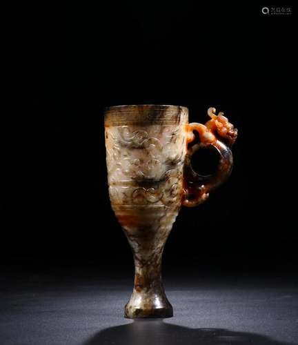 A CHINESE WHITE JADE DRAGON CUP, QING DYNASTY