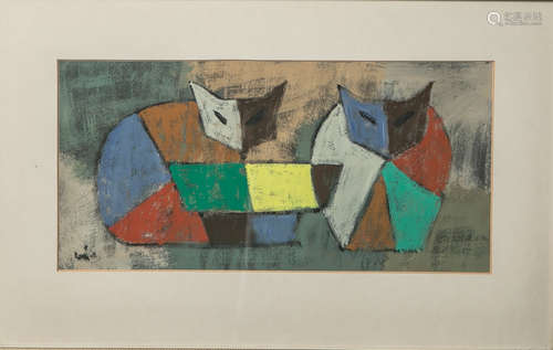 Wittler, Arrigo (1918-2004), Zwei Katzen im kubistischen Stil, Tempera/Papier, li. u.sign, PP,