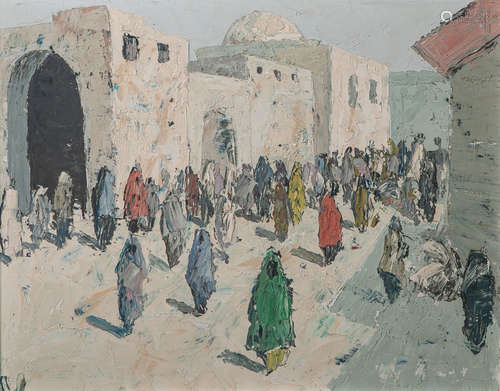 Wittler, Arrigo (1918-2004), Belebte Straßenszene in Algier, Tempera/Pressplatte, gerahmt,ca. 35 x