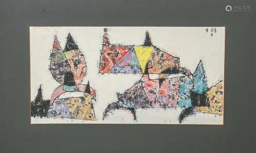 Wittler, Arrigo (1918-2004), Abstrakt dargestellte Katzen, Tempera/Pressplatte, re. obensign., PP,