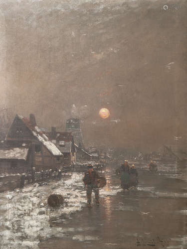 Jungblut, Johann (1860 - 1912), Winterlandschaft mit Vollmond, Öl/Lw, re. u. sign. u. dat(19)06, ca.