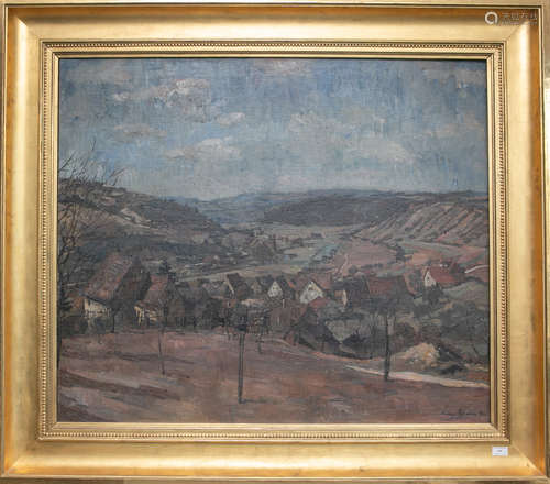 Grimm, Arthur (1883 - 1948), wohl Ansicht von Mudau im Herbst / Odenwald, Öl/Lw., re. u.sign u. dat.