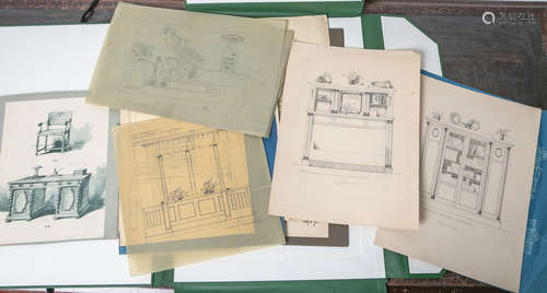 Mappe m. 46 Zeichnungen u. Skizzen der Mainzer Möbelfirma 