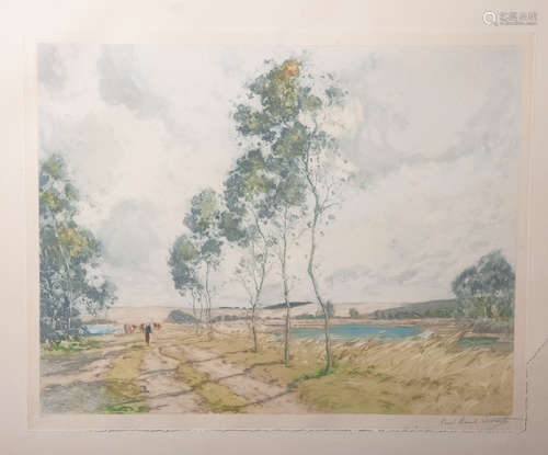 Lecomte, Paul Émile (1877-1950), Seelandschaft m. flachen leicht hügeligen Graslandschafteine